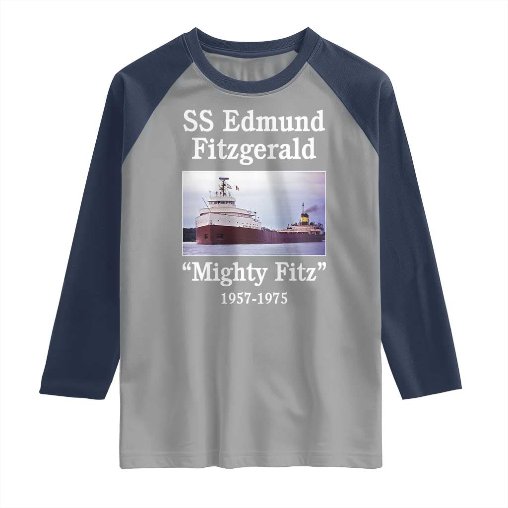 SS Edmund Fitzgerald Mighty Fitz Tribute Raglan Shirt Great Lakes Shipwreck Memorial - Wonder Print Shop