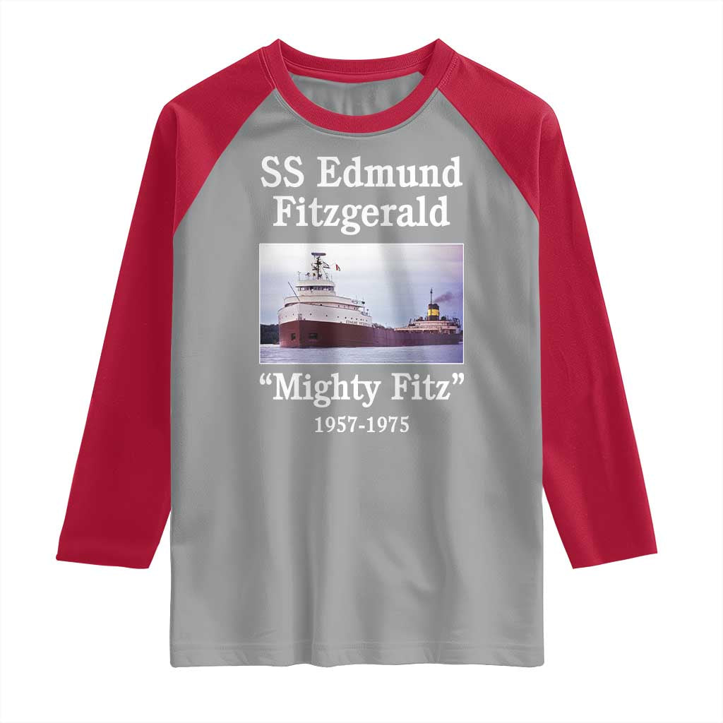 SS Edmund Fitzgerald Mighty Fitz Tribute Raglan Shirt Great Lakes Shipwreck Memorial - Wonder Print Shop