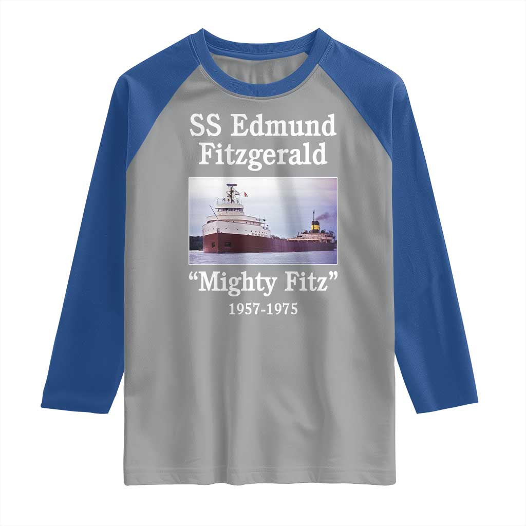 SS Edmund Fitzgerald Mighty Fitz Tribute Raglan Shirt Great Lakes Shipwreck Memorial - Wonder Print Shop
