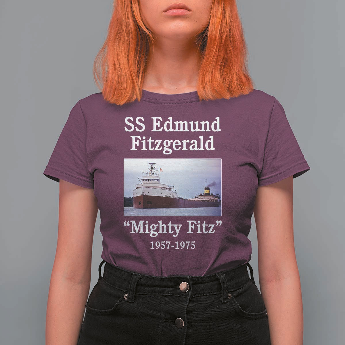 SS Edmund Fitzgerald Mighty Fitz Tribute T Shirt For Women Great Lakes Shipwreck Memorial - Wonder Print Shop