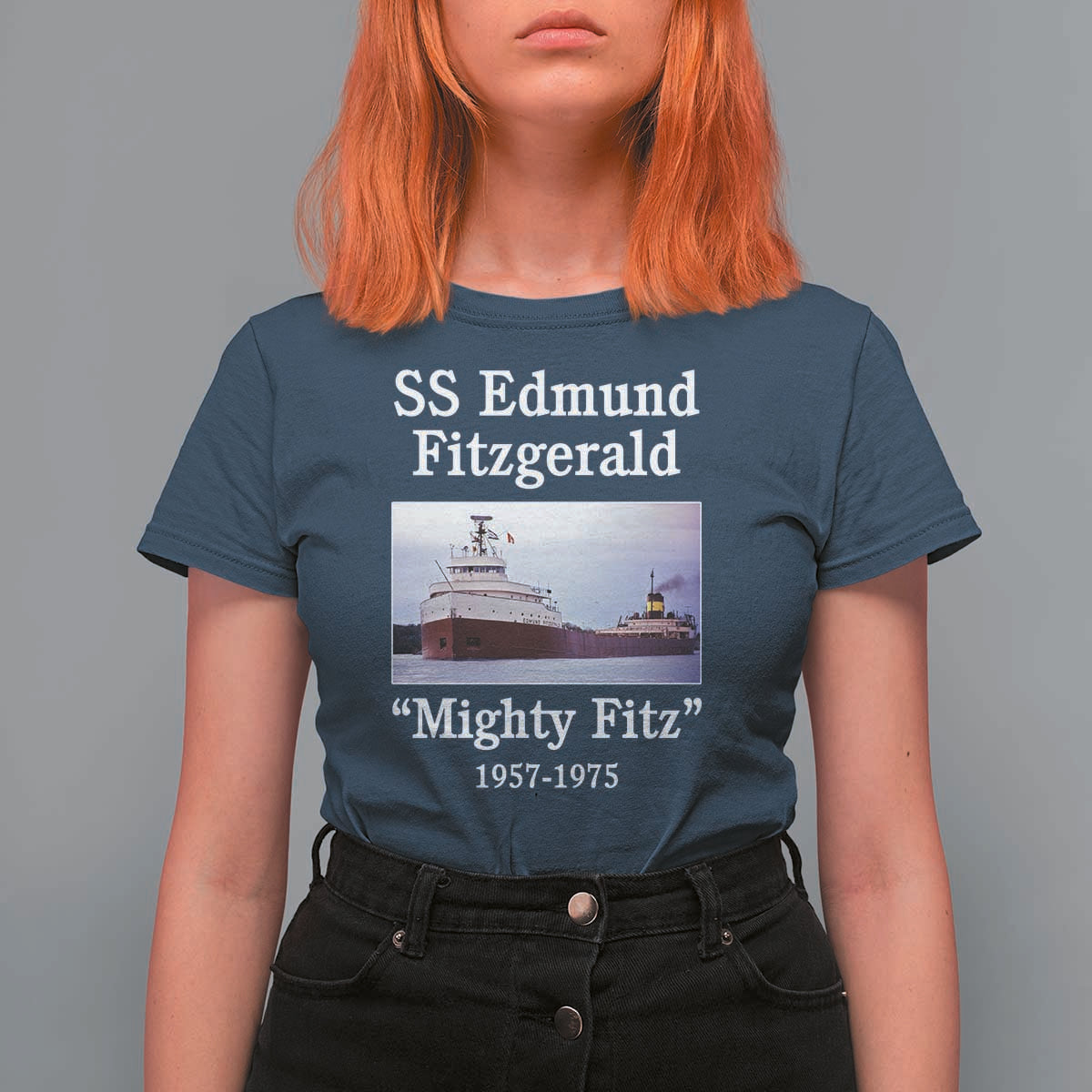 SS Edmund Fitzgerald Mighty Fitz Tribute T Shirt For Women Great Lakes Shipwreck Memorial - Wonder Print Shop
