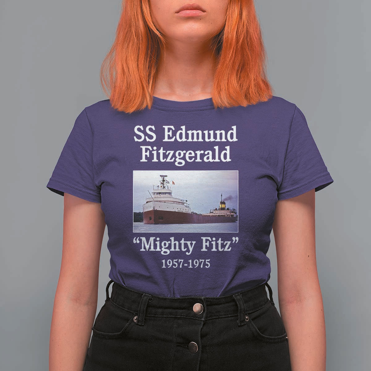SS Edmund Fitzgerald Mighty Fitz Tribute T Shirt For Women Great Lakes Shipwreck Memorial - Wonder Print Shop