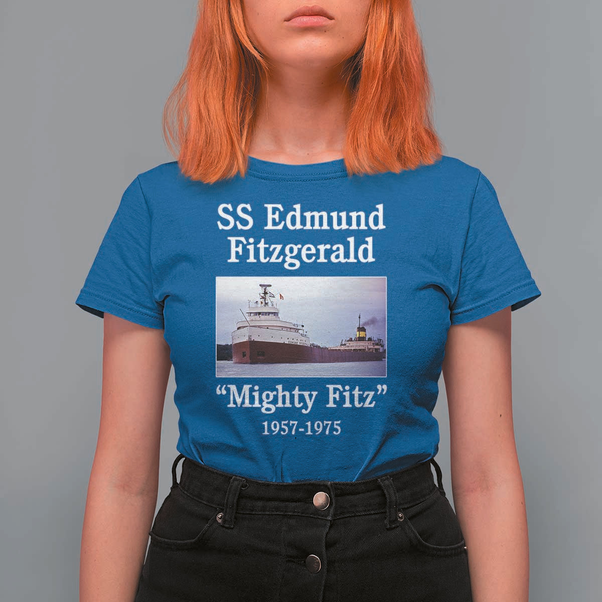 SS Edmund Fitzgerald Mighty Fitz Tribute T Shirt For Women Great Lakes Shipwreck Memorial - Wonder Print Shop