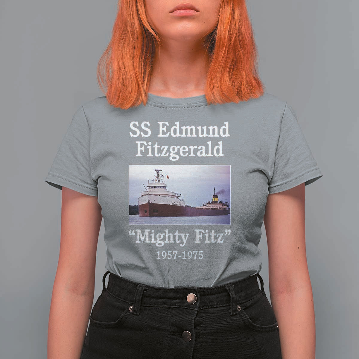 SS Edmund Fitzgerald Mighty Fitz Tribute T Shirt For Women Great Lakes Shipwreck Memorial - Wonder Print Shop