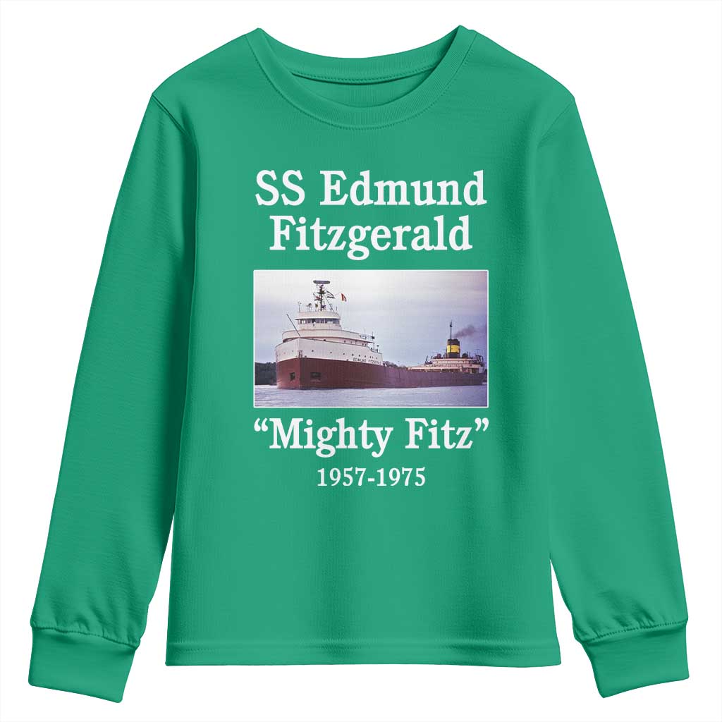SS Edmund Fitzgerald Mighty Fitz Tribute Youth Sweatshirt Great Lakes Shipwreck Memorial - Wonder Print Shop