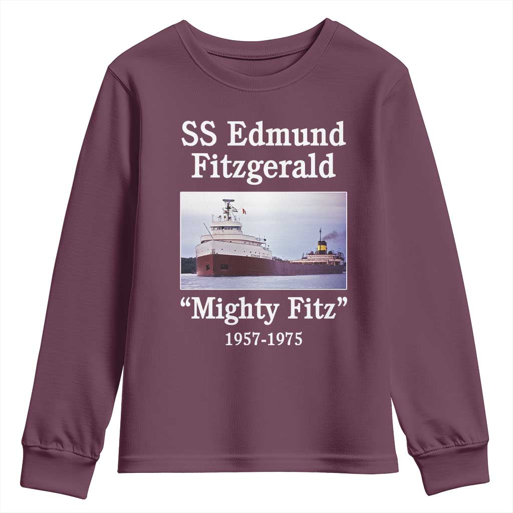 SS Edmund Fitzgerald Mighty Fitz Tribute Youth Sweatshirt Great Lakes Shipwreck Memorial - Wonder Print Shop
