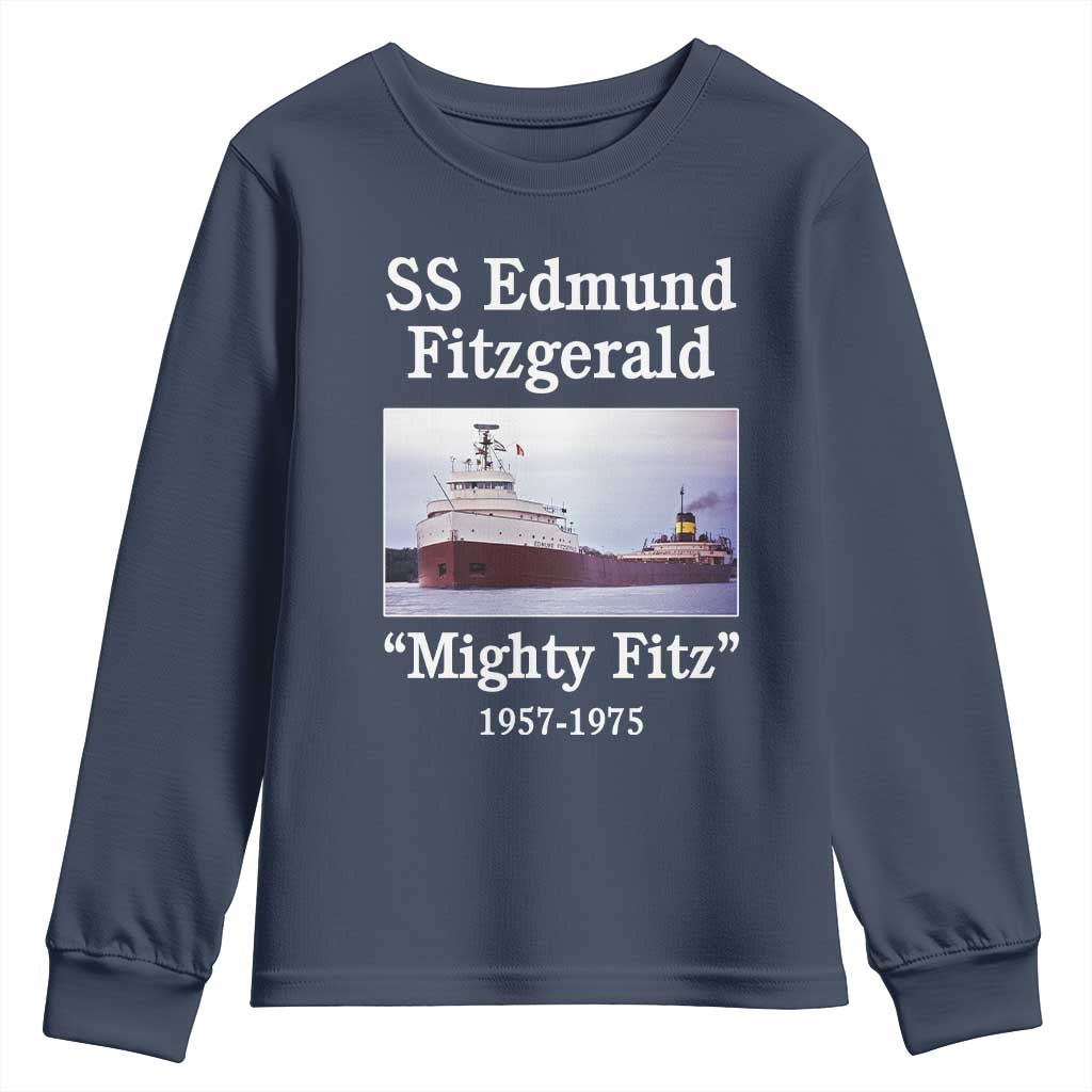 SS Edmund Fitzgerald Mighty Fitz Tribute Youth Sweatshirt Great Lakes Shipwreck Memorial - Wonder Print Shop