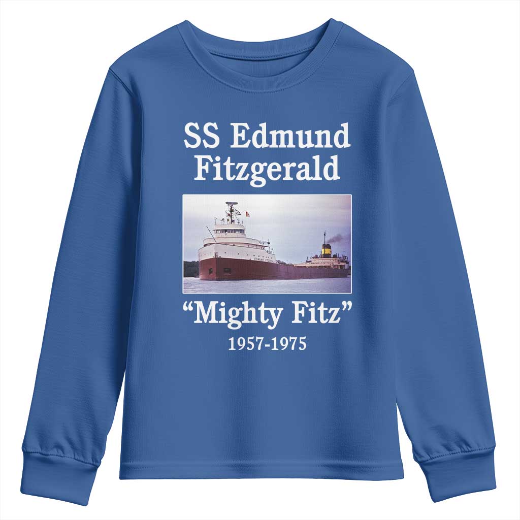 SS Edmund Fitzgerald Mighty Fitz Tribute Youth Sweatshirt Great Lakes Shipwreck Memorial - Wonder Print Shop