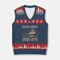 Never Forget Edmund Fitzgerald Tribute V-Neck Knit Sweater Vest November 10 1975 Shipwreck Memorial - Wonder Print Shop