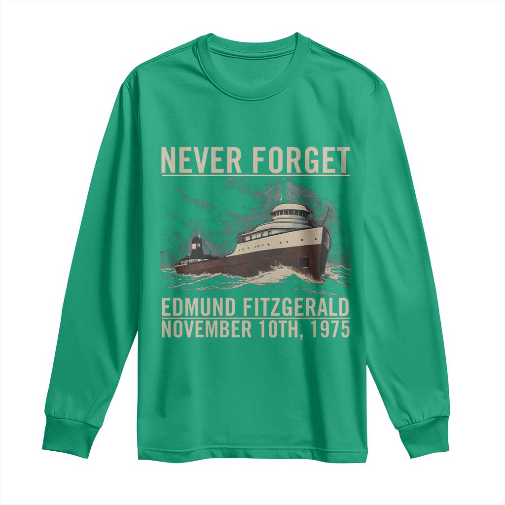 Never Forget Edmund Fitzgerald Tribute Long Sleeve Shirt November 10 1975 Shipwreck Memorial - Wonder Print Shop