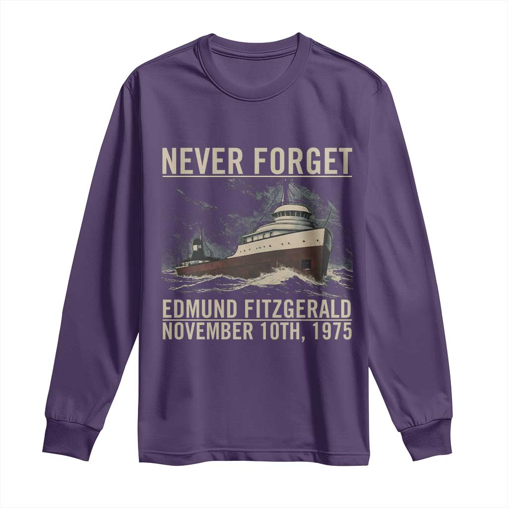 Never Forget Edmund Fitzgerald Tribute Long Sleeve Shirt November 10 1975 Shipwreck Memorial - Wonder Print Shop