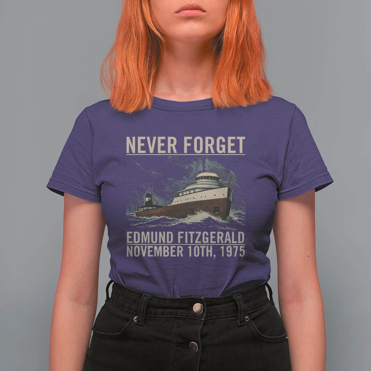 Never Forget Edmund Fitzgerald Tribute T Shirt For Women November 10 1975 Shipwreck Memorial - Wonder Print Shop