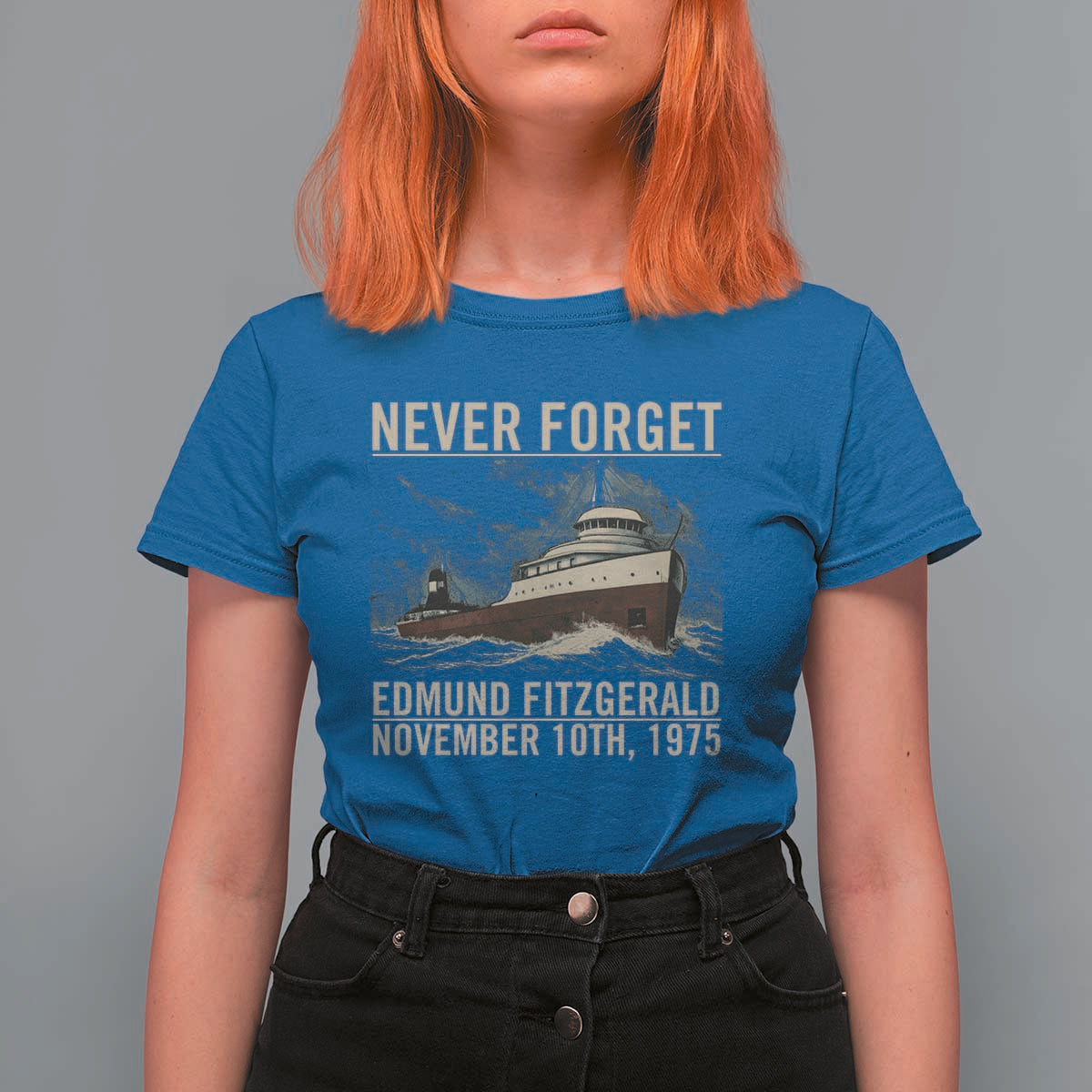 Never Forget Edmund Fitzgerald Tribute T Shirt For Women November 10 1975 Shipwreck Memorial - Wonder Print Shop