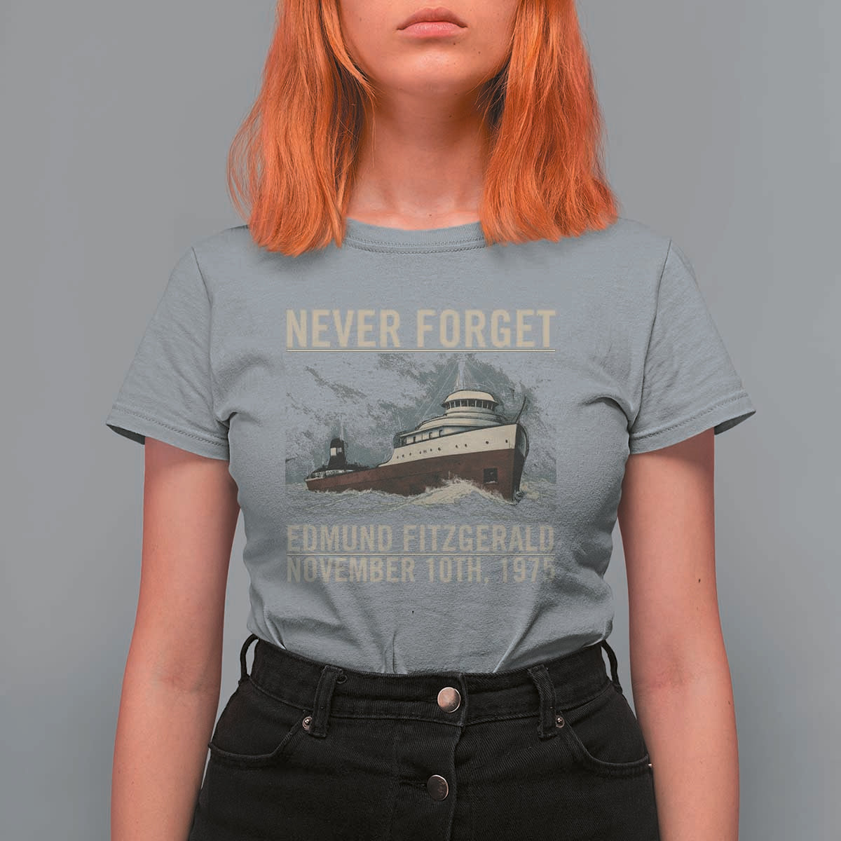 Never Forget Edmund Fitzgerald Tribute T Shirt For Women November 10 1975 Shipwreck Memorial - Wonder Print Shop