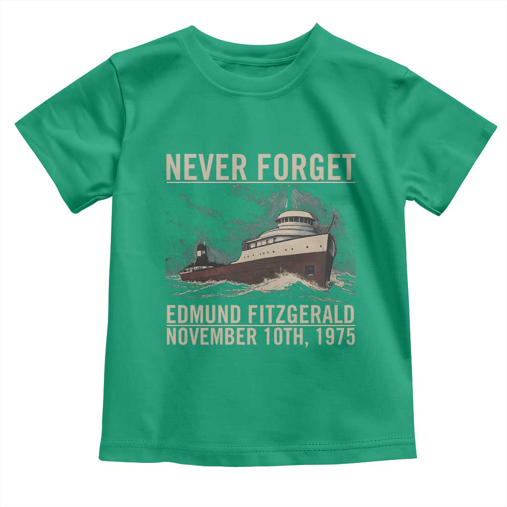 Never Forget Edmund Fitzgerald Tribute Toddler T Shirt November 10 1975 Shipwreck Memorial - Wonder Print Shop