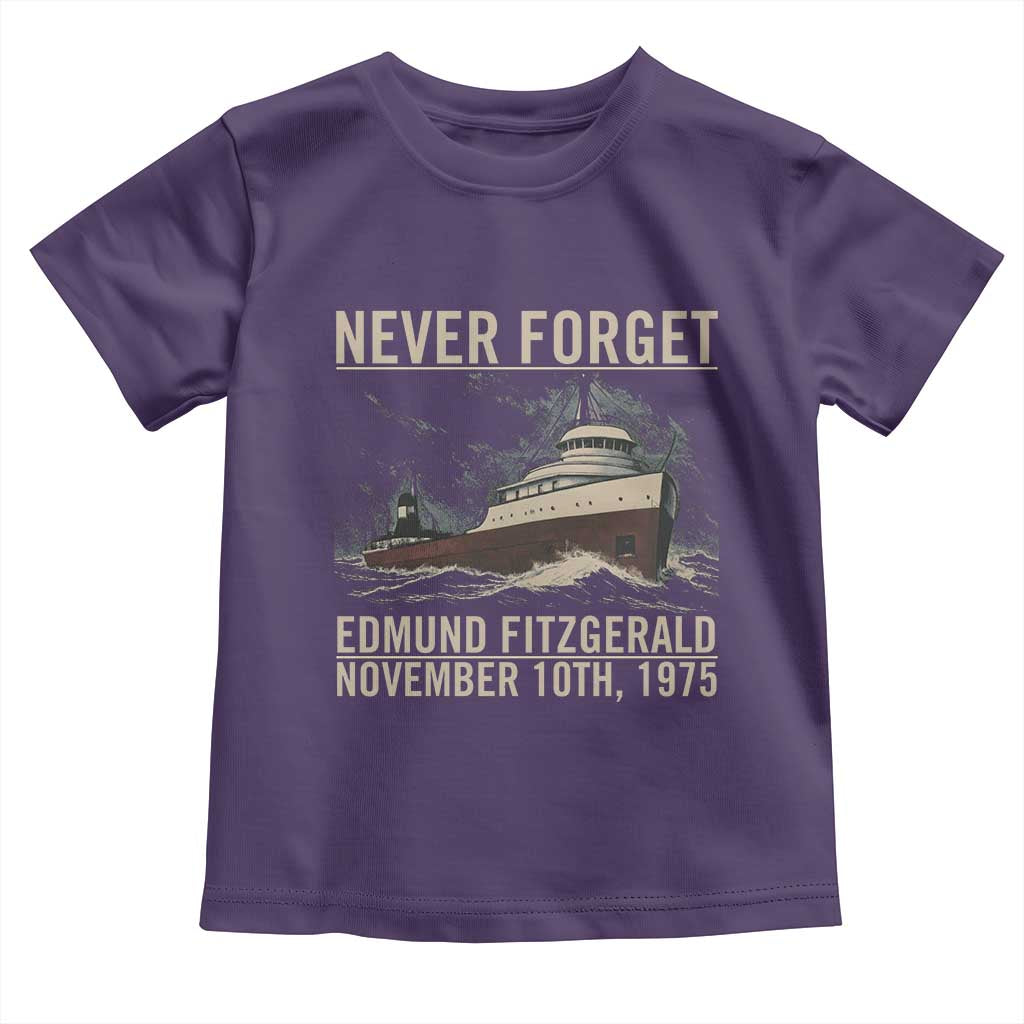 Never Forget Edmund Fitzgerald Tribute Toddler T Shirt November 10 1975 Shipwreck Memorial - Wonder Print Shop
