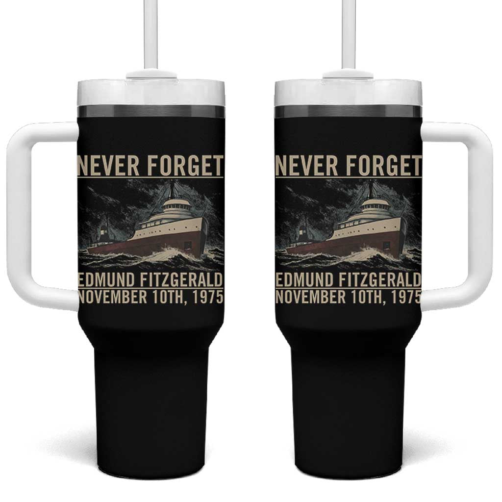 Never Forget Edmund Fitzgerald Tribute Tumbler With Handle November 10 1975 Shipwreck Memorial - Wonder Print Shop