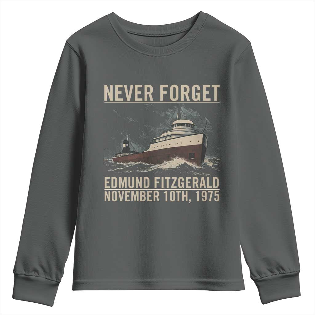 Never Forget Edmund Fitzgerald Tribute Youth Sweatshirt November 10 1975 Shipwreck Memorial - Wonder Print Shop