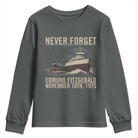 Never Forget Edmund Fitzgerald Tribute Youth Sweatshirt November 10 1975 Shipwreck Memorial - Wonder Print Shop
