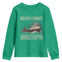 Never Forget Edmund Fitzgerald Tribute Youth Sweatshirt November 10 1975 Shipwreck Memorial - Wonder Print Shop