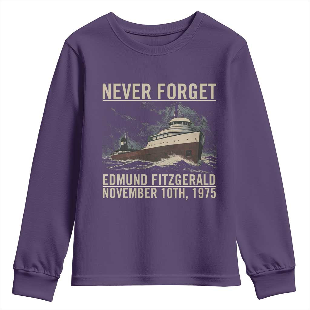 Never Forget Edmund Fitzgerald Tribute Youth Sweatshirt November 10 1975 Shipwreck Memorial - Wonder Print Shop