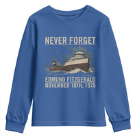 Never Forget Edmund Fitzgerald Tribute Youth Sweatshirt November 10 1975 Shipwreck Memorial - Wonder Print Shop