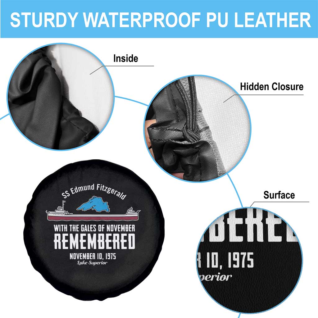 SS Edmund Fitzgerald Gales of November Tribute Spare Tire Cover Lake Superior Shipwreck Memorial - Wonder Print Shop