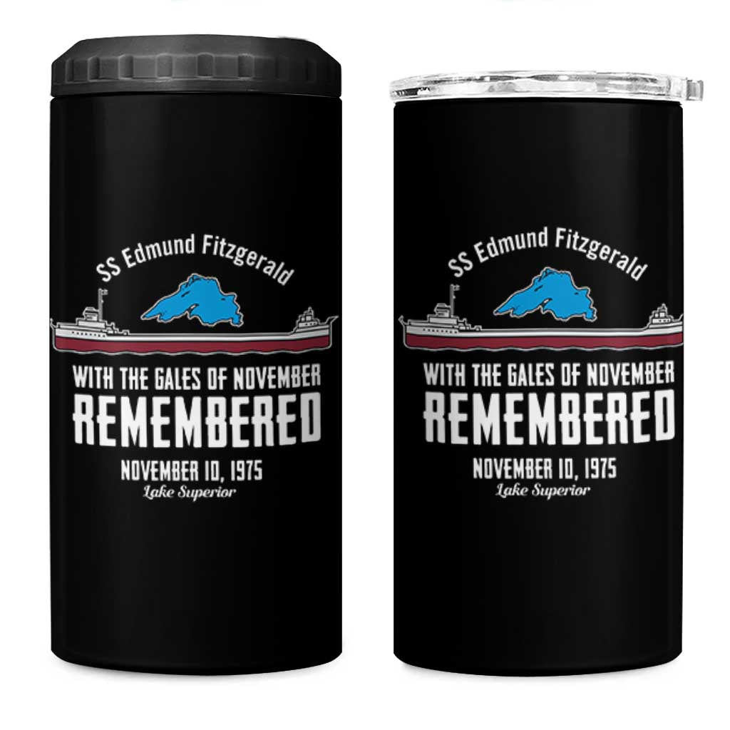 SS Edmund Fitzgerald Gales of November Tribute 4 in 1 Can Cooler Tumbler Lake Superior Shipwreck Memorial - Wonder Print Shop