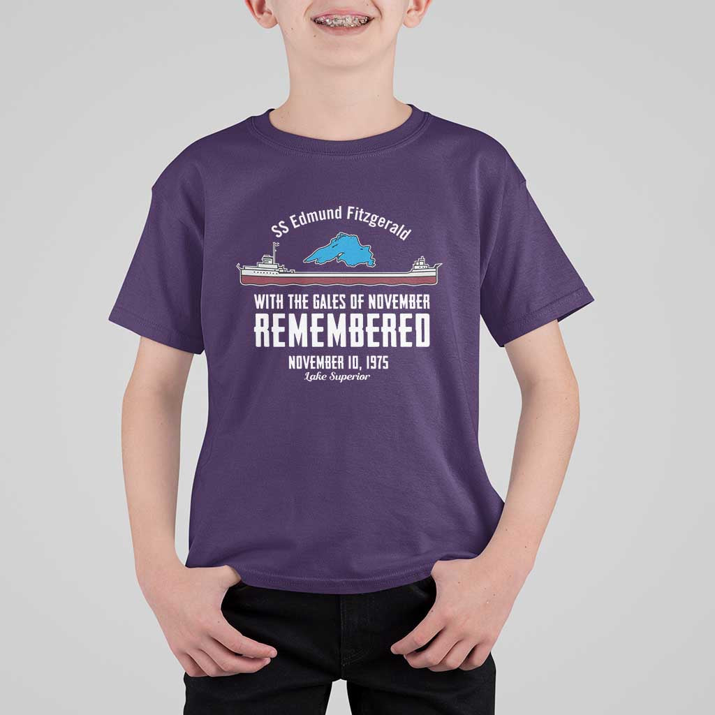 SS Edmund Fitzgerald Gales of November Tribute T Shirt For Kid Lake Superior Shipwreck Memorial - Wonder Print Shop