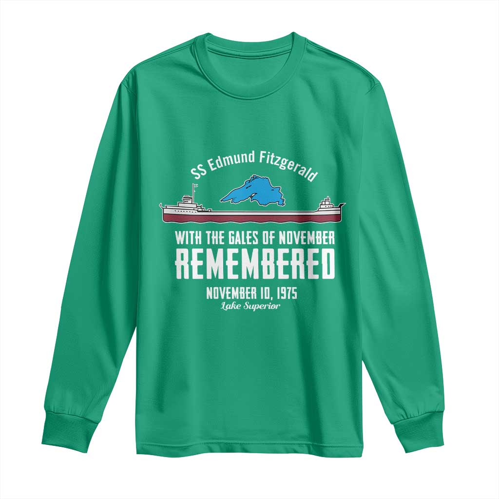SS Edmund Fitzgerald Gales of November Tribute Long Sleeve Shirt Lake Superior Shipwreck Memorial - Wonder Print Shop