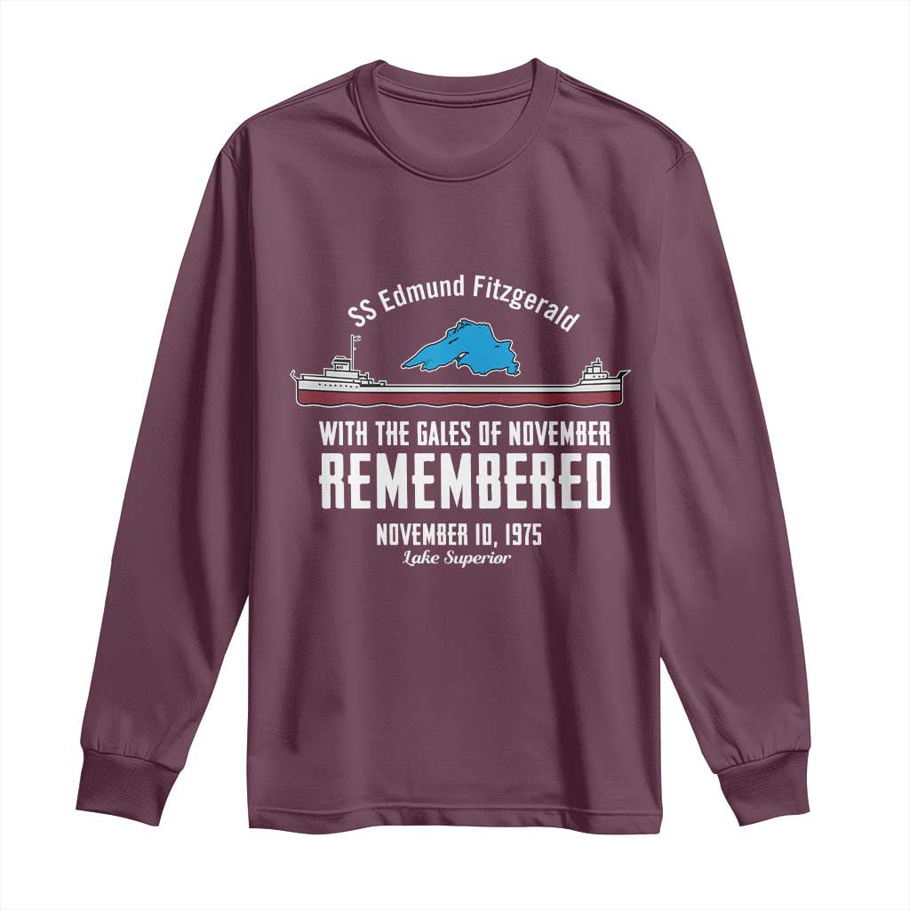 SS Edmund Fitzgerald Gales of November Tribute Long Sleeve Shirt Lake Superior Shipwreck Memorial - Wonder Print Shop