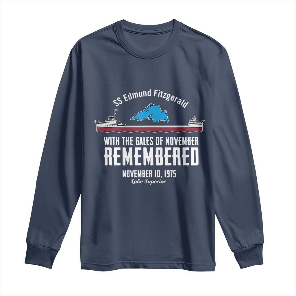 SS Edmund Fitzgerald Gales of November Tribute Long Sleeve Shirt Lake Superior Shipwreck Memorial - Wonder Print Shop