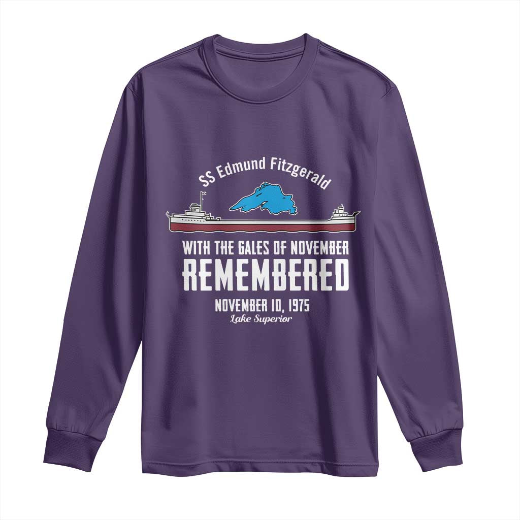 SS Edmund Fitzgerald Gales of November Tribute Long Sleeve Shirt Lake Superior Shipwreck Memorial - Wonder Print Shop