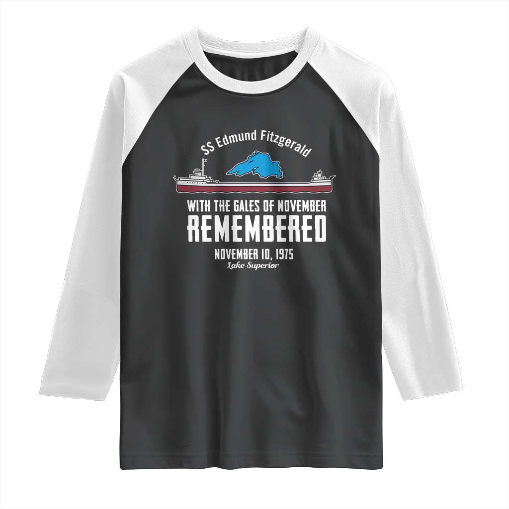 SS Edmund Fitzgerald Gales of November Tribute Raglan Shirt Lake Superior Shipwreck Memorial - Wonder Print Shop
