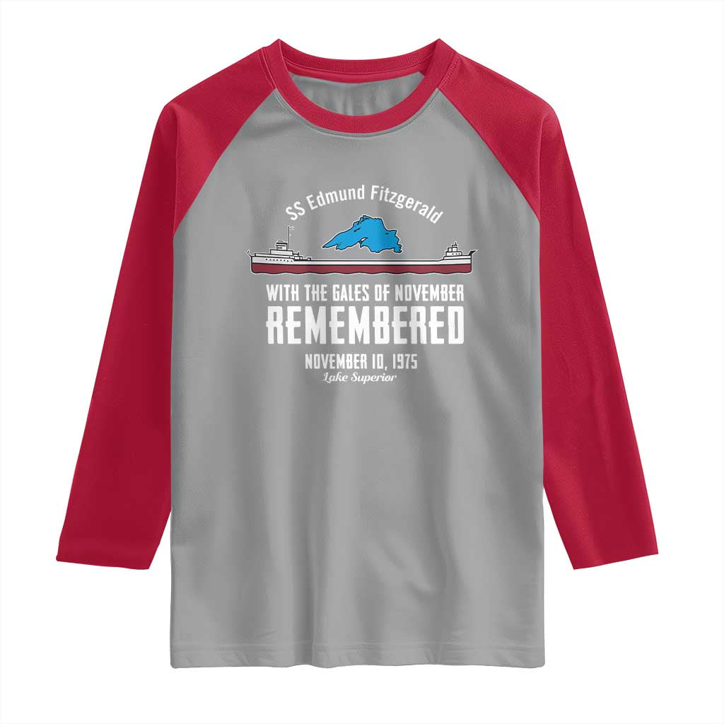 SS Edmund Fitzgerald Gales of November Tribute Raglan Shirt Lake Superior Shipwreck Memorial - Wonder Print Shop