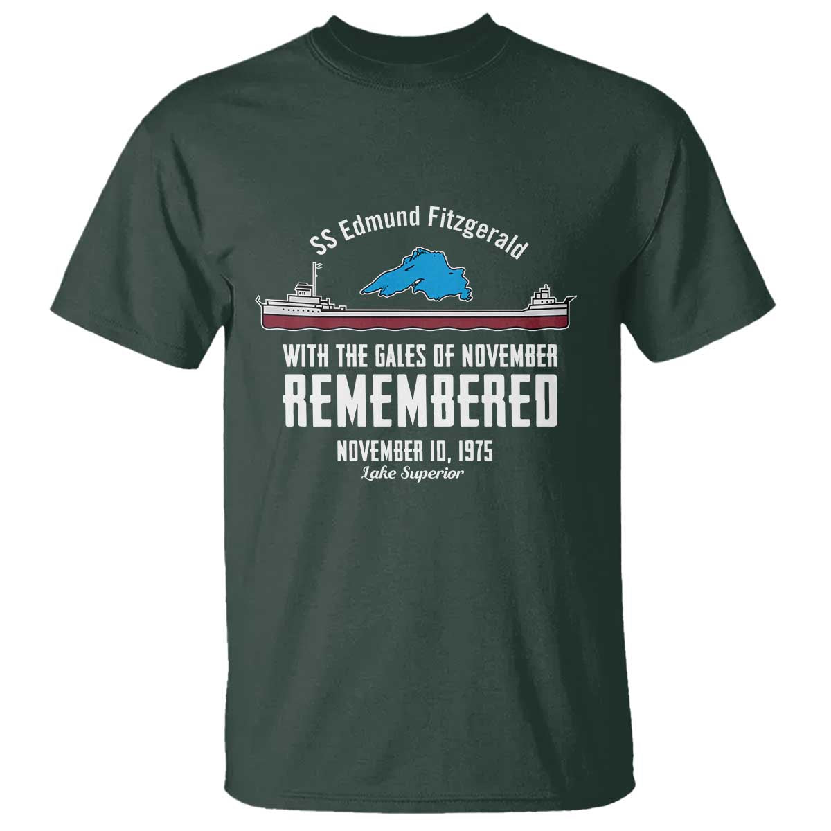 SS Edmund Fitzgerald Gales of November Tribute T Shirt Lake Superior Shipwreck Memorial - Wonder Print Shop