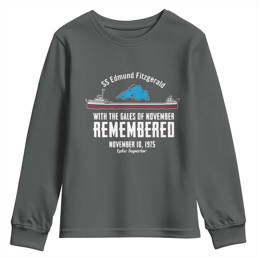 SS Edmund Fitzgerald Gales of November Tribute Youth Sweatshirt Lake Superior Shipwreck Memorial - Wonder Print Shop
