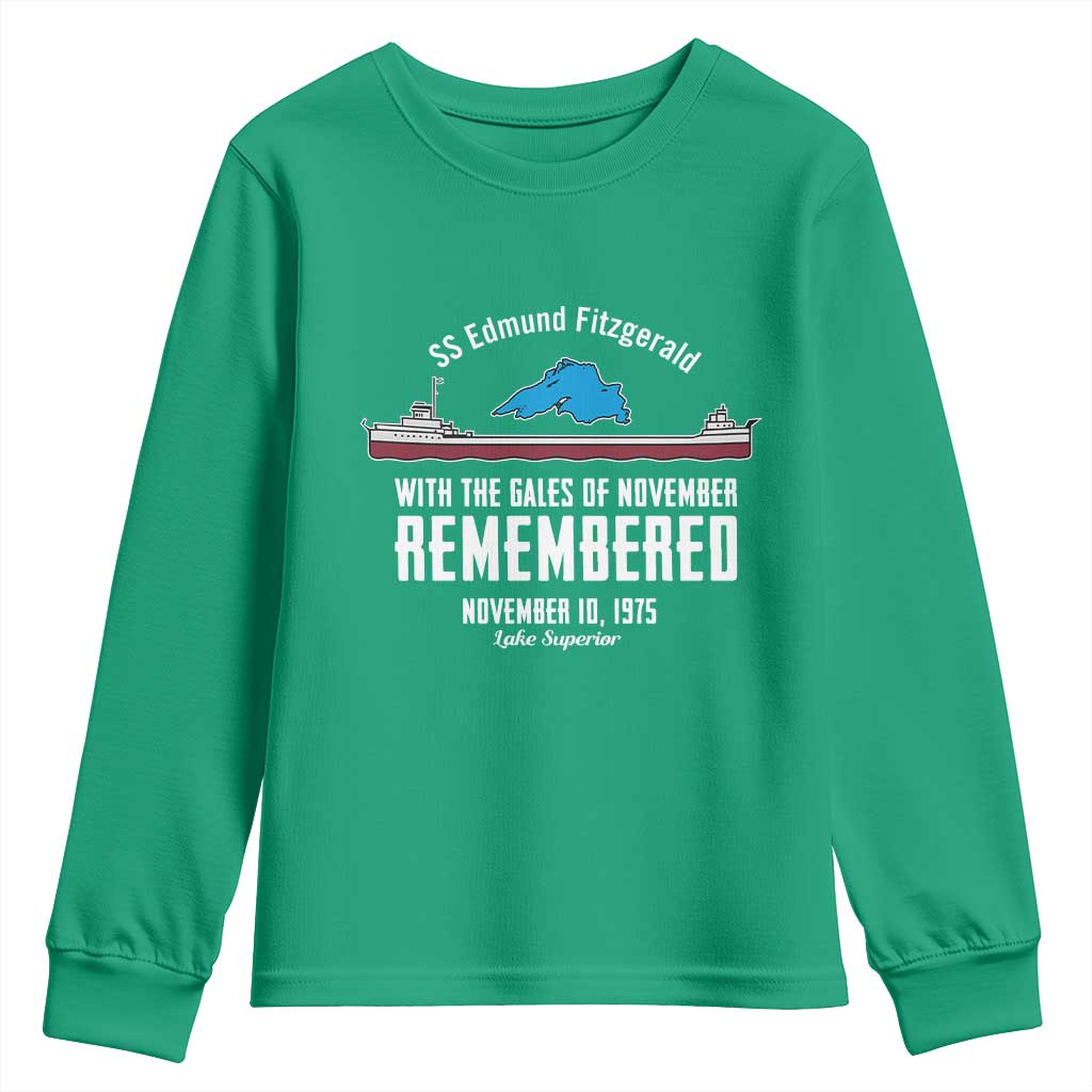 SS Edmund Fitzgerald Gales of November Tribute Youth Sweatshirt Lake Superior Shipwreck Memorial - Wonder Print Shop