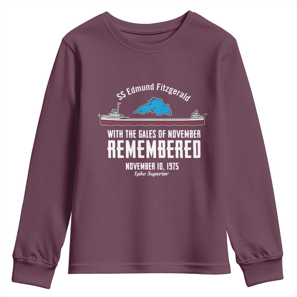 SS Edmund Fitzgerald Gales of November Tribute Youth Sweatshirt Lake Superior Shipwreck Memorial - Wonder Print Shop