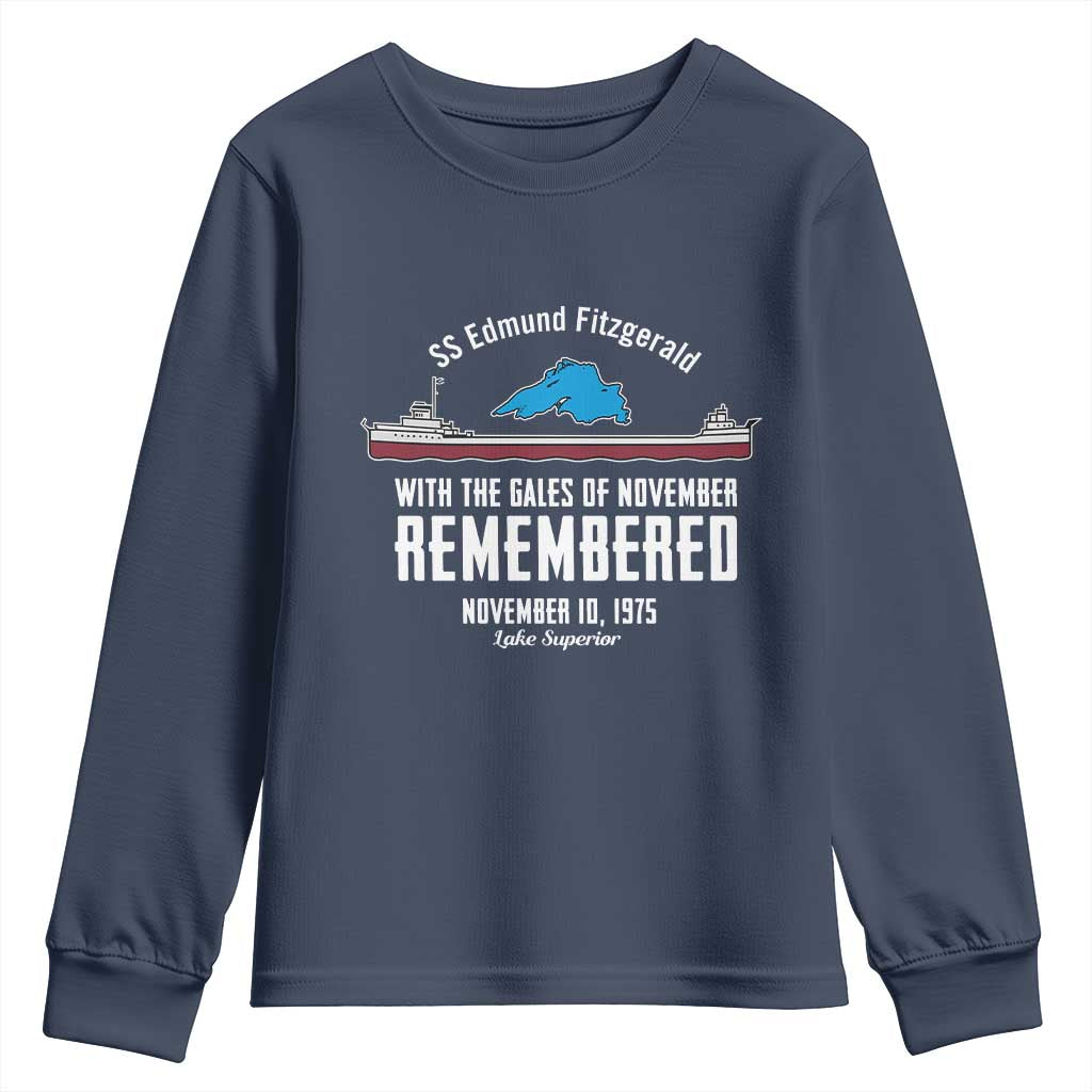 SS Edmund Fitzgerald Gales of November Tribute Youth Sweatshirt Lake Superior Shipwreck Memorial - Wonder Print Shop
