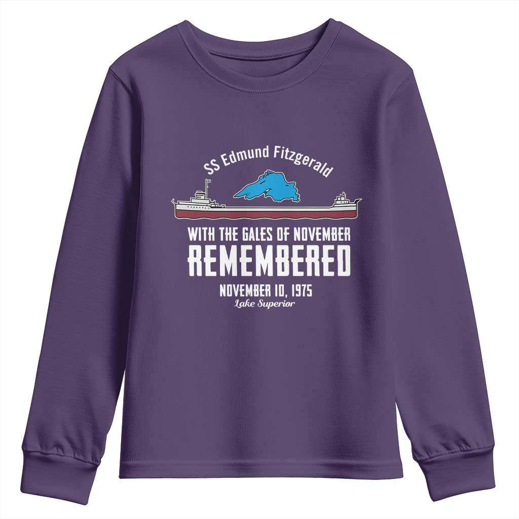 SS Edmund Fitzgerald Gales of November Tribute Youth Sweatshirt Lake Superior Shipwreck Memorial - Wonder Print Shop