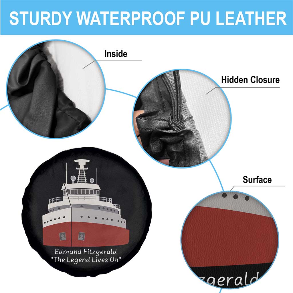 Edmund Fitzgerald Tribute Spare Tire Cover The Legend Lives On Great Lakes Freighter Memorial - Wonder Print Shop