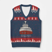 Edmund Fitzgerald Tribute V-Neck Knit Sweater Vest The Legend Lives On Great Lakes Freighter Memorial - Wonder Print Shop