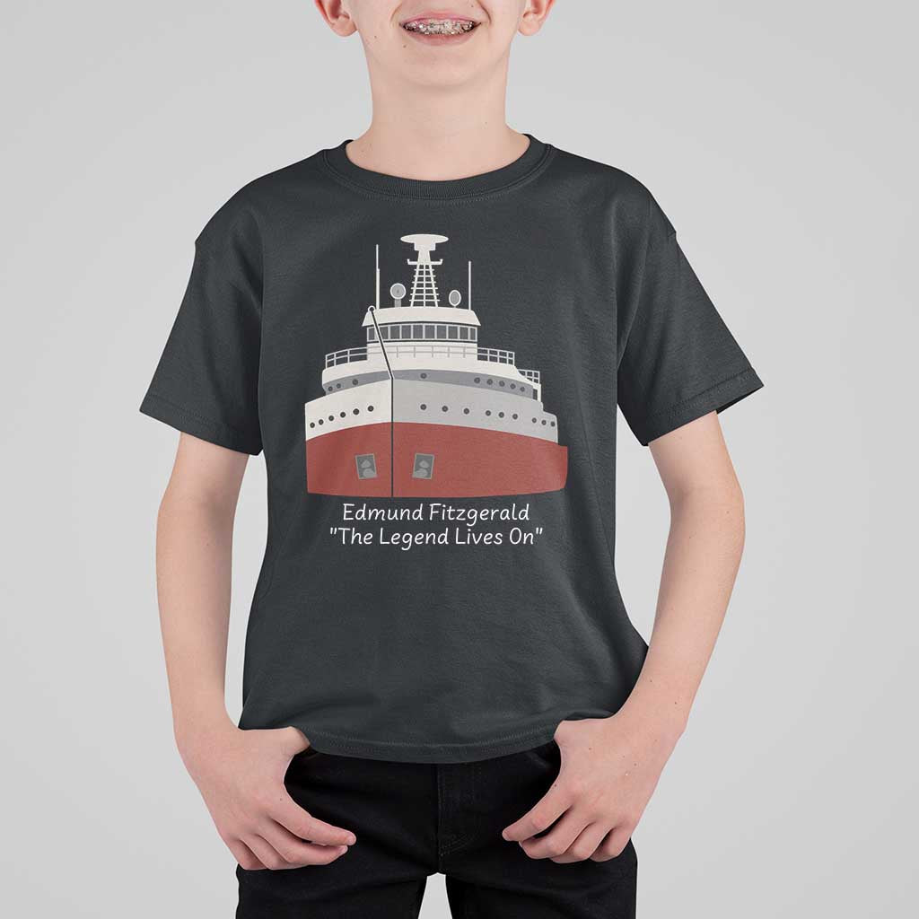Edmund Fitzgerald Tribute T Shirt For Kid The Legend Lives On Great Lakes Freighter Memorial - Wonder Print Shop