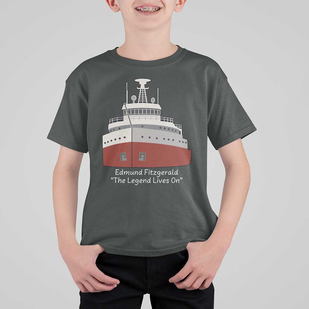 Edmund Fitzgerald Tribute T Shirt For Kid The Legend Lives On Great Lakes Freighter Memorial - Wonder Print Shop