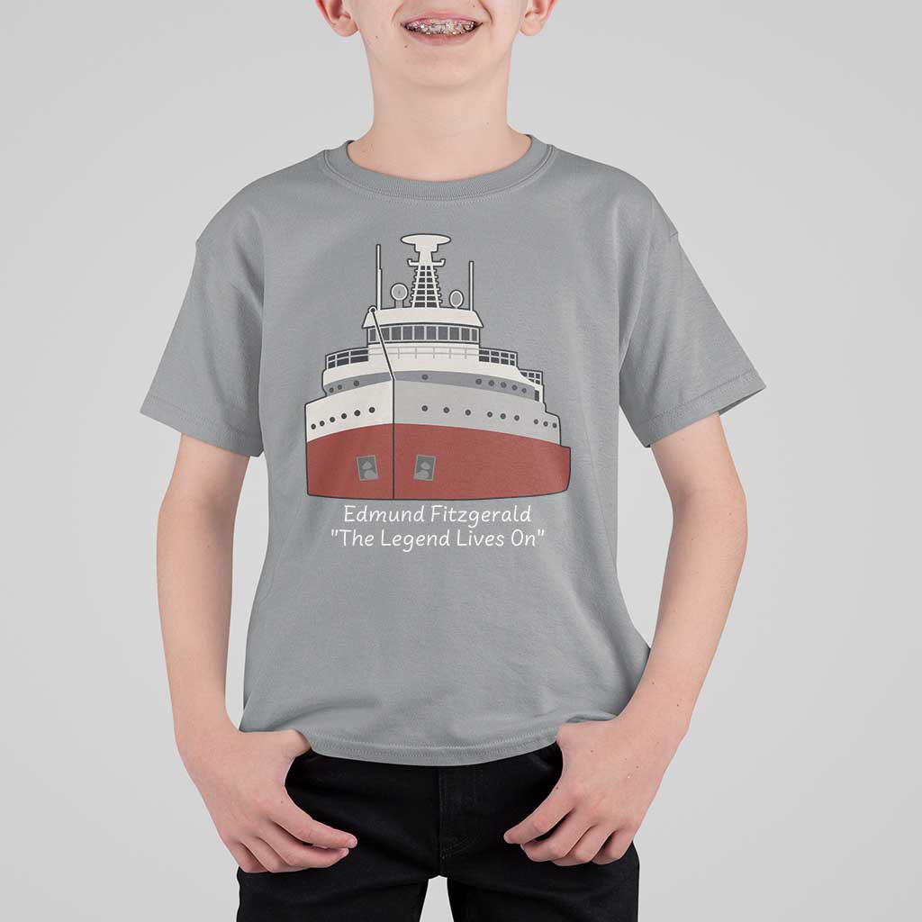 Edmund Fitzgerald Tribute T Shirt For Kid The Legend Lives On Great Lakes Freighter Memorial - Wonder Print Shop