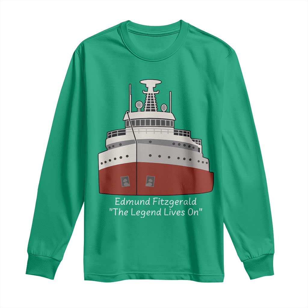 Edmund Fitzgerald Tribute Long Sleeve Shirt The Legend Lives On Great Lakes Freighter Memorial - Wonder Print Shop