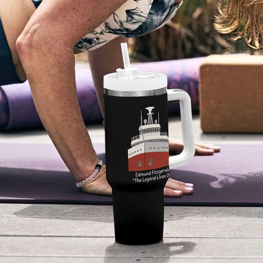 Edmund Fitzgerald Tribute Tumbler With Handle The Legend Lives On Great Lakes Freighter Memorial - Wonder Print Shop