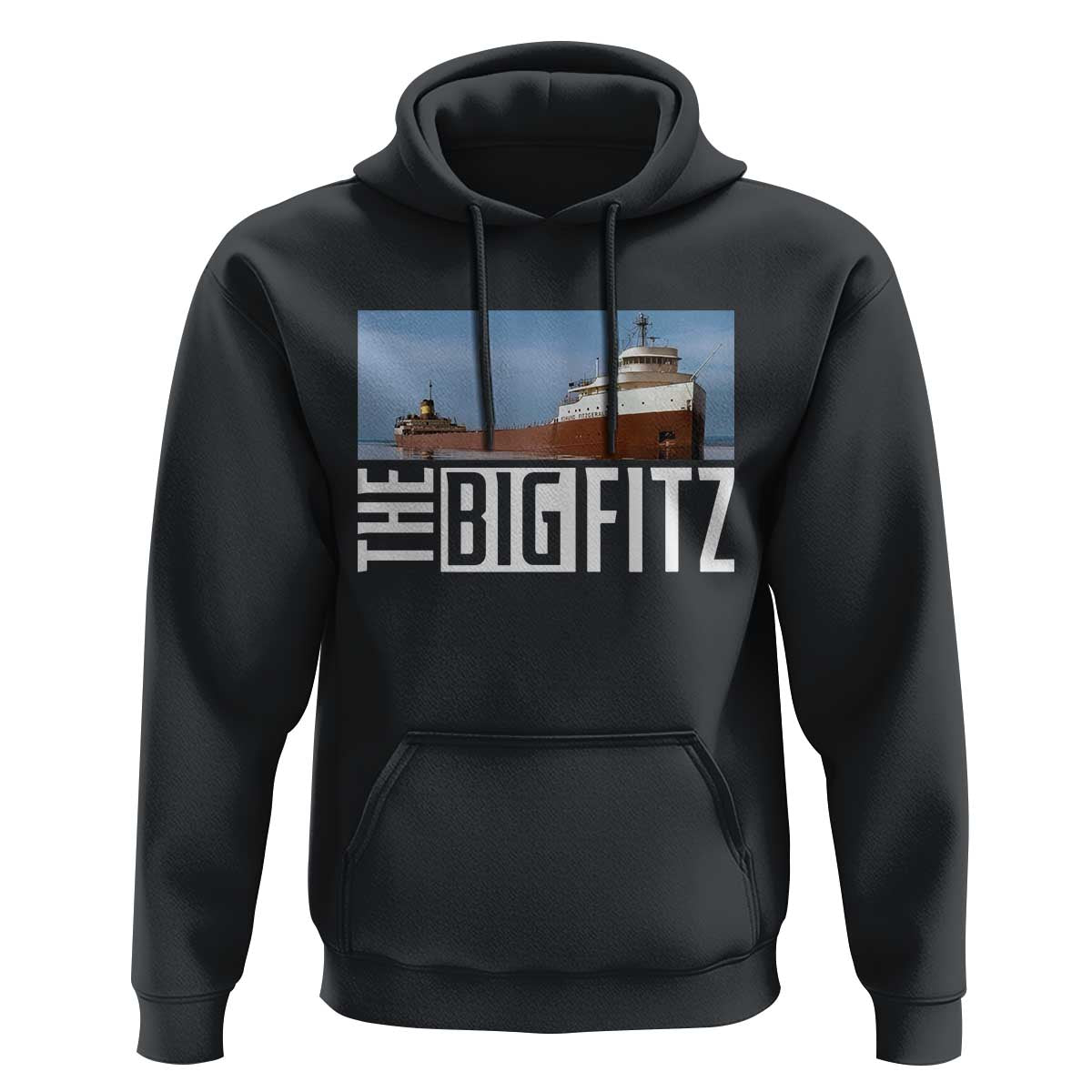 The Big Fitz Tribute Hoodie SS Edmund Fitzgerald Freighter Design for Great Lakes History - Wonder Print Shop