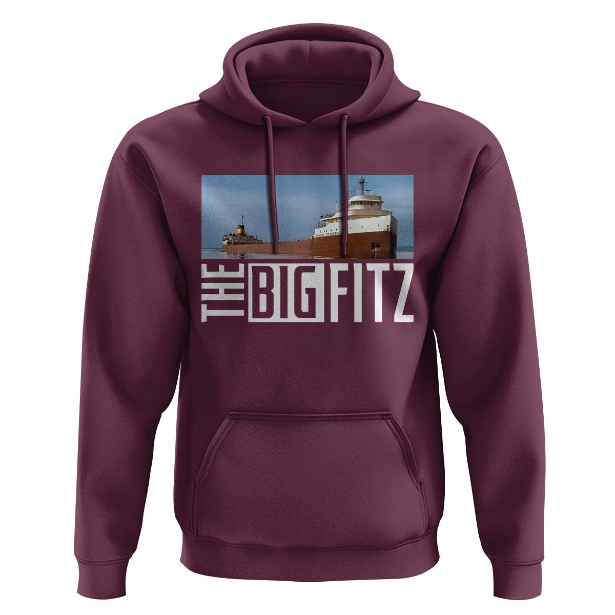 The Big Fitz Tribute Hoodie SS Edmund Fitzgerald Freighter Design for Great Lakes History - Wonder Print Shop